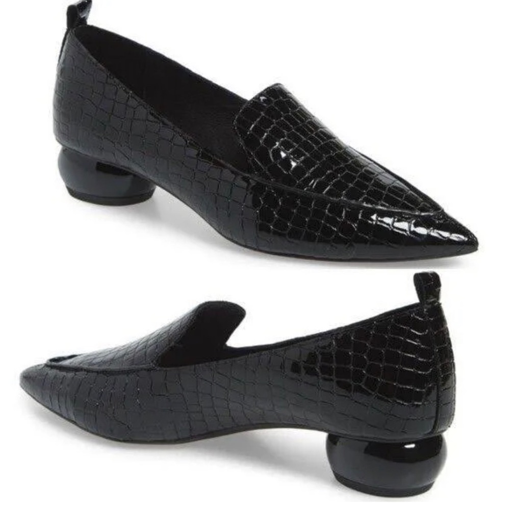 NWOT Jeffrey Campbell Viona flats black  patent Croc  Flats Slip On 7.5